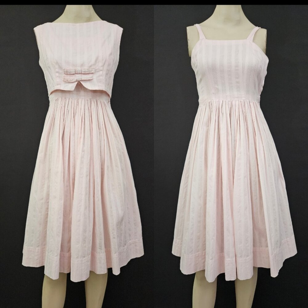 50s Girls Pale Pink Striped Dress Set